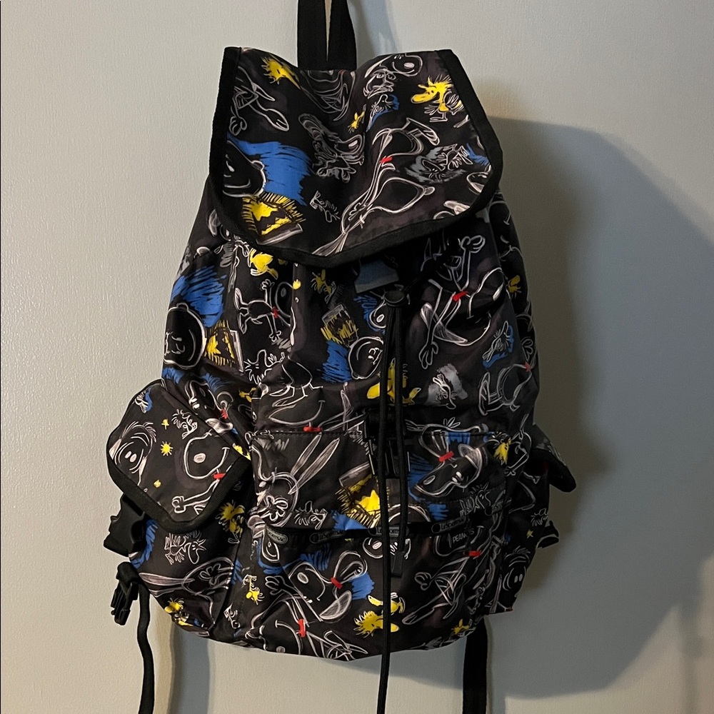 Lesportsac Graphic Backpack In Chalkboard Snoopy Pattern.